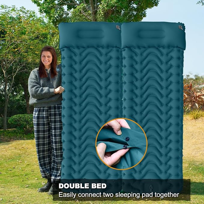 MEETPEAK Camping Sleeping Mat, Inflatable Sleeping Pad Foot Press Lightweight Camping Pad for Backpacking Hiking Traveling, Durable Waterproof Air Mattress Compact Camp Pad Thickness 4 Inch