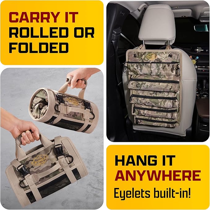 The Ryker Roll Up Tool Bag Organizer Gifts for Dad. Heavy Duty Motorcycle Tool Roll Bag Organizer. Portable Rollup Toolbag w/Detachable Pouches - Tools Bags Mens gifts for him/Mechanic - Camouflage