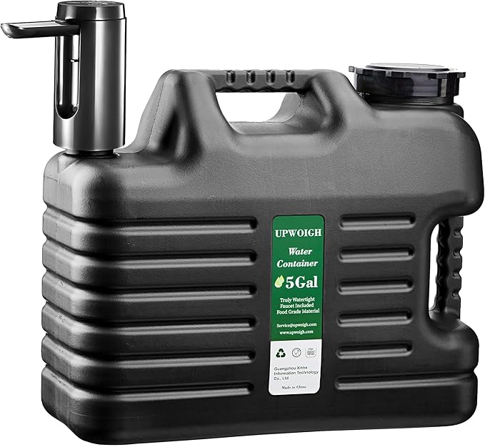 Portable 5 Gallon Water Jug with Automatic Touch Control Pump,Truly No Leakage Water Container with Spigot,Type-C Rechargeable Black Water Pump Gear for Outdoors Camping Hiking