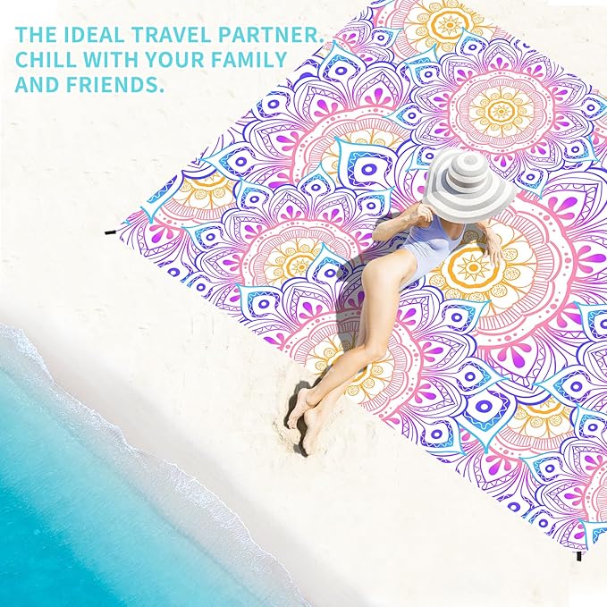 BYDOLL Beach Blanket Waterproof Sandproof 78''×110'' Suits1-7 Adults Compact Lightweight Oversized Sand-Free Blanket Large Picnic Mat for Beach Travel Camping Hiking