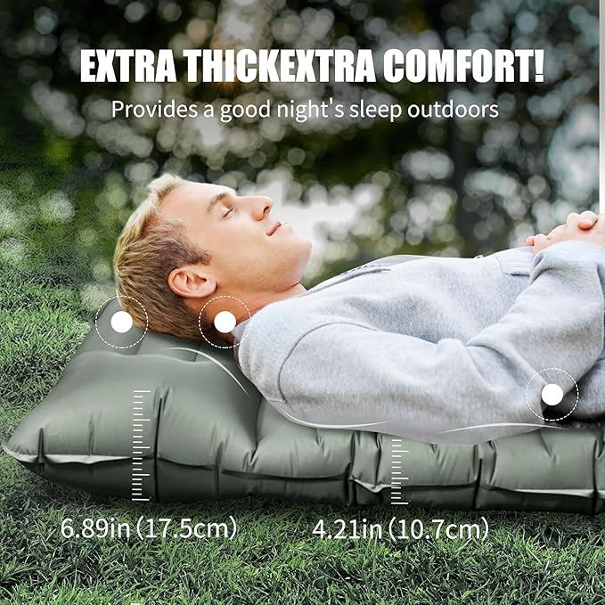 Oversized Camping Sleeping Pad,4.2" Thick Ultralight Camping Sleeping Mats for Adults,Camping Mattress with Pillow & Built-in Pump for Tent,Backpacking,Travel