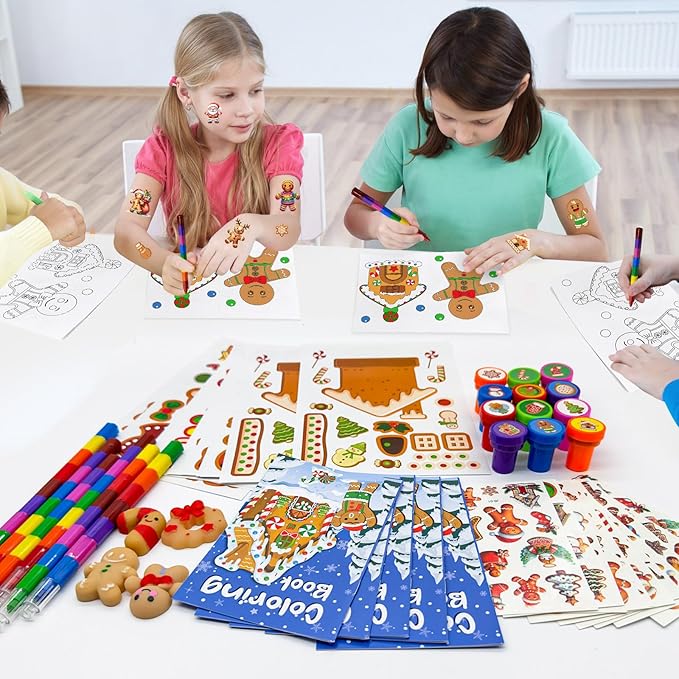 Cinrobiye 72 Pcss Merry Christmas Party Favors Max Holiday Coloring Books Tattoo DIY Sticker Stampers Class Reward Prizes for Christmas Holiday Winter Party Supplies (Candy)