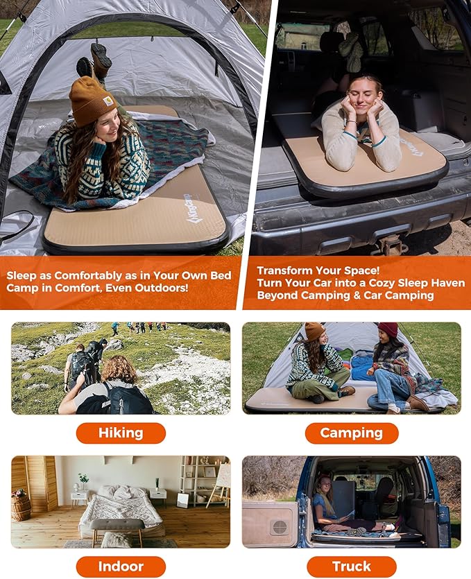 KingCamp Backpacking Sleeping Pad, Ultralight Inflatable Sleeping Mat for Camping Portable Noise-Free Air Mattress for Hiking, Tent, Cot & Car Travel
