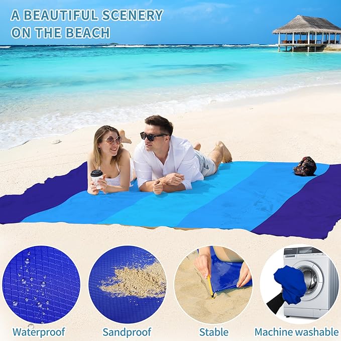 BYDOLL Beach Blanket Waterproof Sandproof 78''×81'' Suits1-4 Adults Compact Lightweight Oversized Sand-Free Blanket Large Picnic Mat for Beach Travel Camping Hiking