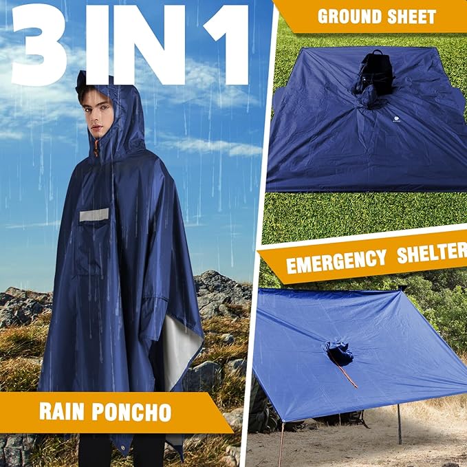ANYOO Hooded Rain Poncho for Adults Waterproof Lightweight Rain Coat for Men Women Reusable Rain Jacket for Emergency Outdoor