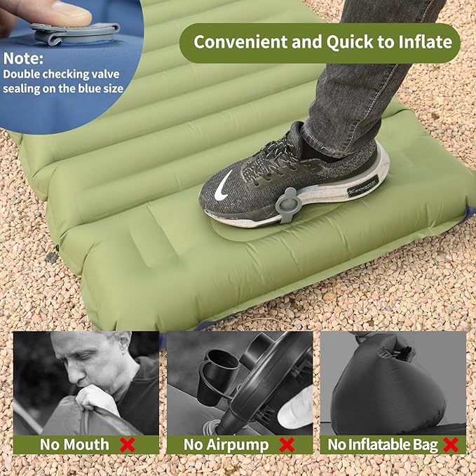 MEETSUN Insulated Sleeping Mat for Camping,50D Poly Pongee Fabric,Wear-Resistant,Enlarged Size,5" Thick Camping Mattress Pad with Built-in Foot Pump,Lightweight Sleeping Pad for Backpacking,Car,Tent.