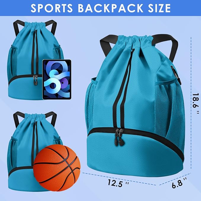 BROTOU Soccer Bags, Football Backpack, Volleyball Bag, Drawstring Soccer Backpack with Ball and Shoe Compartment