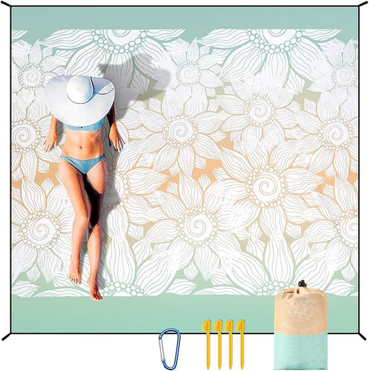 Beach Blanket Waterproof Sandproof Extra Large Beach Mat 79" X 83"/120"x108"for 1-8 Adults Quick Drying Durable Outdoor Picnic Mat for Beach Travel Camping Hiking