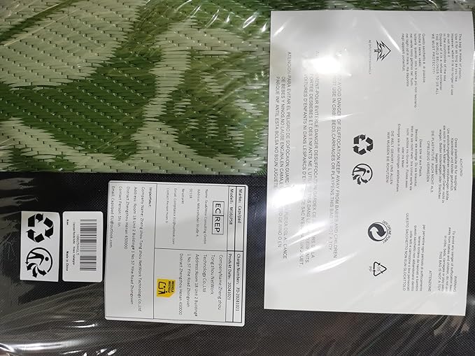 Capslpad 8Ft Round Outdoor Rug for Patios Clearance Reversible Mat Plastic Straw Patio Rugs Lightweight RV Camping Mat Circle Outside Area Rug Carpet for Balcony Deck Trailer Picnic BBQ,Green