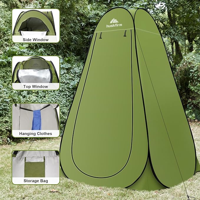 Portable Toilet Kit for Adults, Pop Up Privacy Tent with Instant Portable Outdoor Shower, Stainless Steel Camp Toilet Changing Room