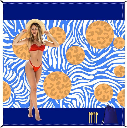 Sandproof Waterproof Beach Blanket, 80"x80" Large Beach Mat for 4-6 Adults, Lightweight Quick Dry Windproof Picnic Mat