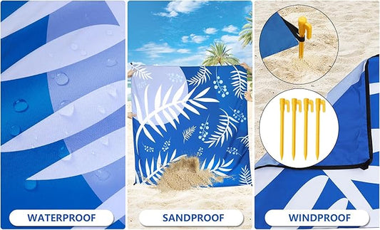 Beach Blanket Waterproof Sandproof Extra Large Beach Mat 79" X 83"/120"x108"for 1-8 Adults Quick Drying Durable Outdoor Picnic Mat for Beach Travel Camping Hiking