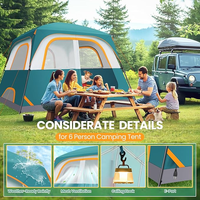 COBIZI Camping Tent, 4/6 Person Easy Setup Waterproof Windproof Backpacking Tent with Removable Rainfly, Lightweight Portable Outdoor Family Tents for Camping, Travel, Fishing, Hiking, Scouts