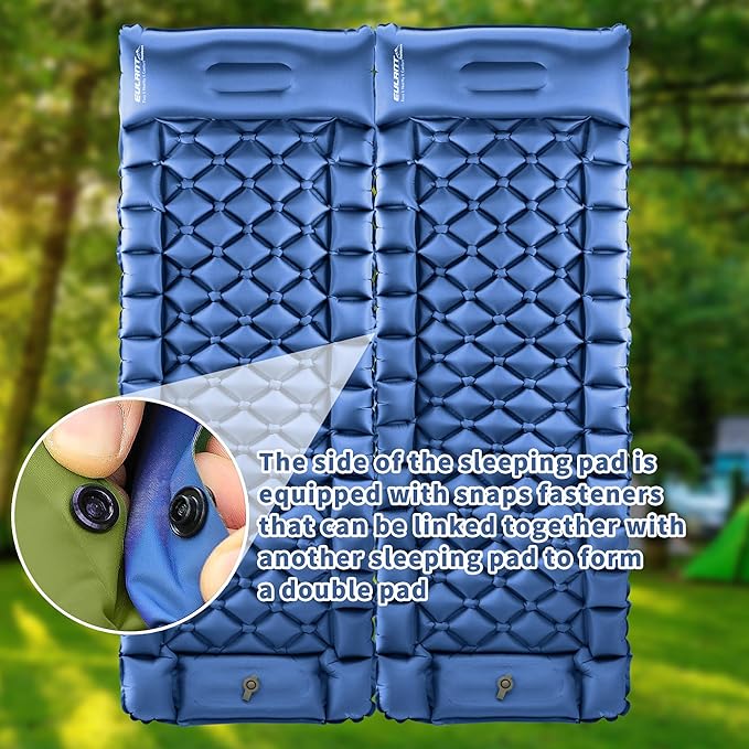 Single Sleeping Pad for Camping, Ultralight Inflatable Sleeping Mat with Pillow and Built-in Foot Pump, Portable Camping Mattress for Tent, Backpacking, Hiking, Traveling (Single,Blue)