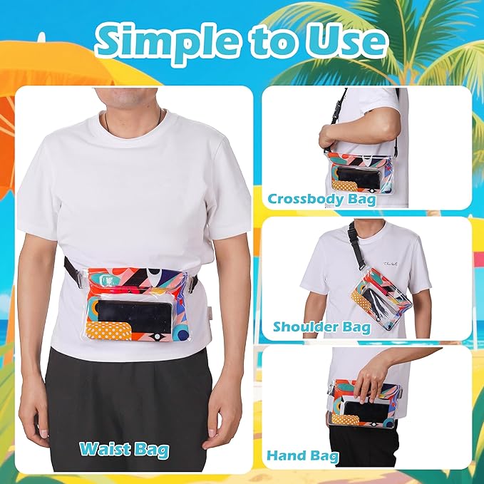 4 Pack Waterproof Fanny Pack with Waist Strap Waterproof Phone Pouch Dry Bag for Kayaking Pool Swimming Boating Beach Fishing Travel Diving Surfing (B-Hawaii, 2 Fanny Pack + 2 Phone Pouch)