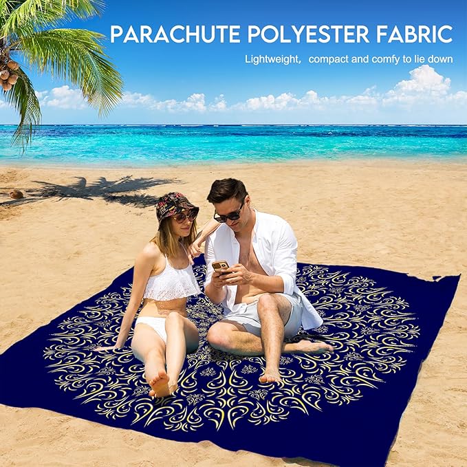 BYDOLL Beach Blanket 78''X81'' 4-7 Adults Oversized Lightweight Waterproof Sandproof Blanket for Beach Large Picnic Mat Travel Camping