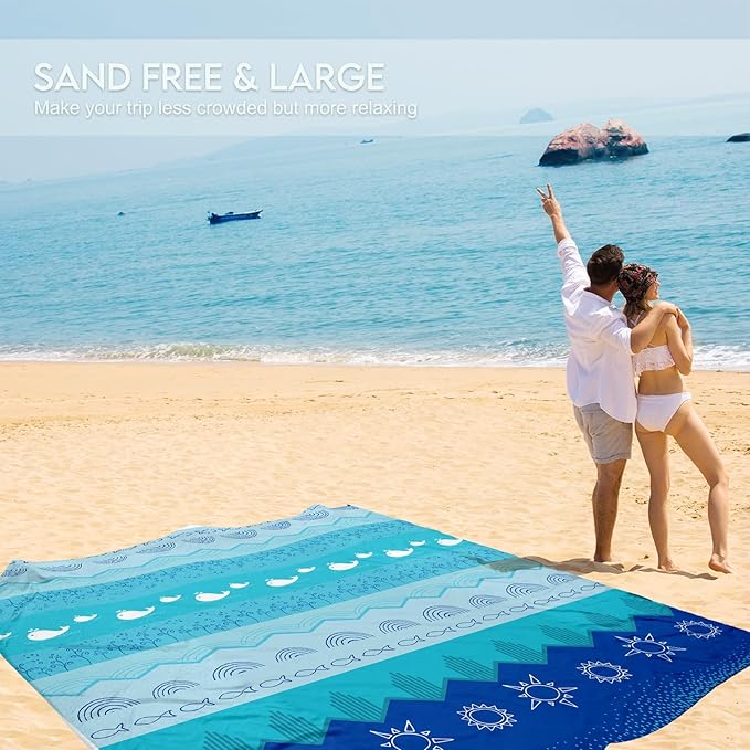 BYDOLL Beach Blanket 78''X81'' 4-7 Adults Oversized Lightweight Waterproof Sandproof Blanket for Beach Large Picnic Mat Travel Camping