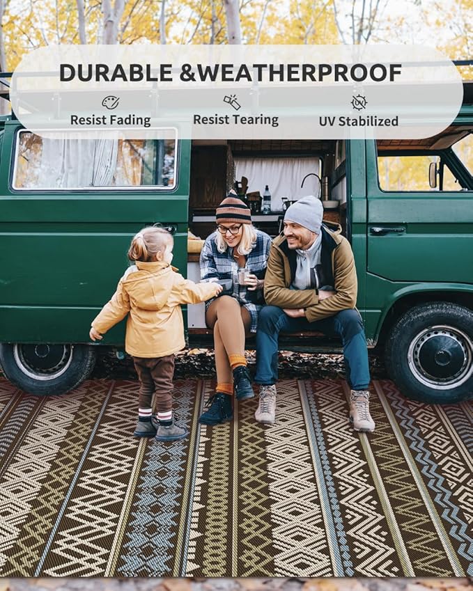 MontVoo Outdoor Rug Carpet Waterproof-Patio Rug Mat 6x9 Reversible RV Camping Rug Picnic Mat Plastic Straw Outside Rug for Balcony Porch Deck Beach-Boho Outdoor Area Rug for Patio Decor Colorful