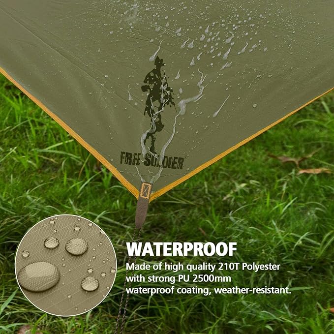 FREE SOLDIER Waterproof Portable Tarp Multifunctional Outdoor Camping Traveling Awning Backpacking Tarp Shelter Rain Tarp (Camo 10×10.5ft)
