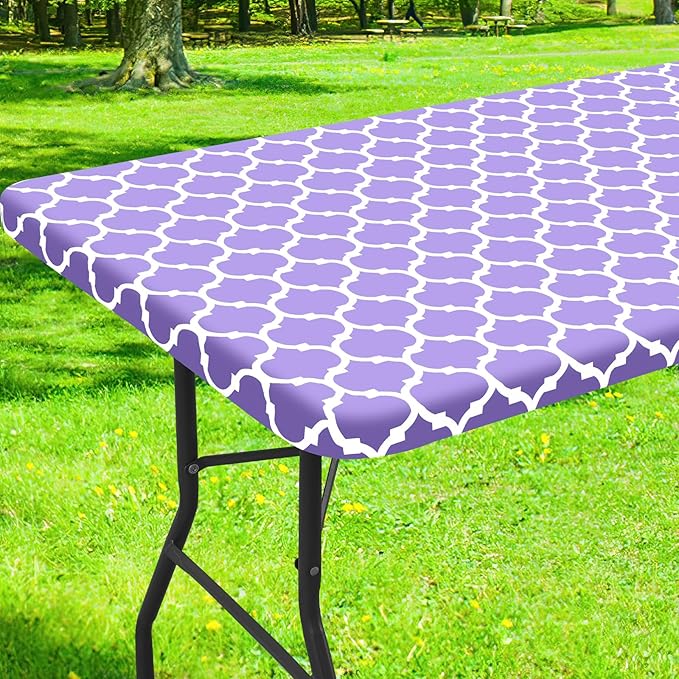 Smiry Rectangle Picnic Table Cover, Waterproof Elastic Fitted Camping Tablecloths for 5 Foot Tables, Wipeable Flannel Backed Vinyl Tablecloth Protector for Indoor, Outdoor (Lavender, 30x60 Inches)