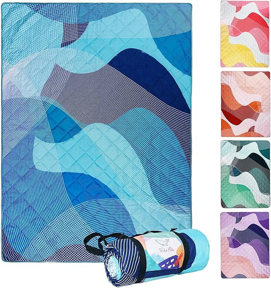 Whale Flotilla Extra Large Waterproof Picnic Blankets 60"x80", Foldable Lightweight Outdoor Blanket for Camping, Hiking, Traveling, Soft Portable Easy to Clean Picnic Mat for Beach Grass Park, Blue