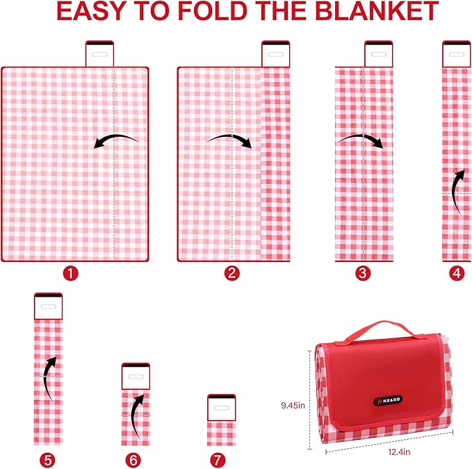Picnic Blanket Outdoor Extra Large Picnic Mat 80"X60" Camping Blanket Beach Blanket Foldable Waterproof Sand Mat Hiking Travel Family Concerts(Red)