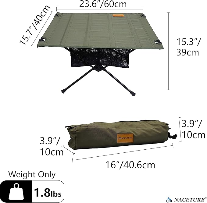 NACETURE Ultralight Backpacking Table - Collapsible Camping Table with Storage Mesh for Camping Gear, Hiking and Mountaineering (Green)