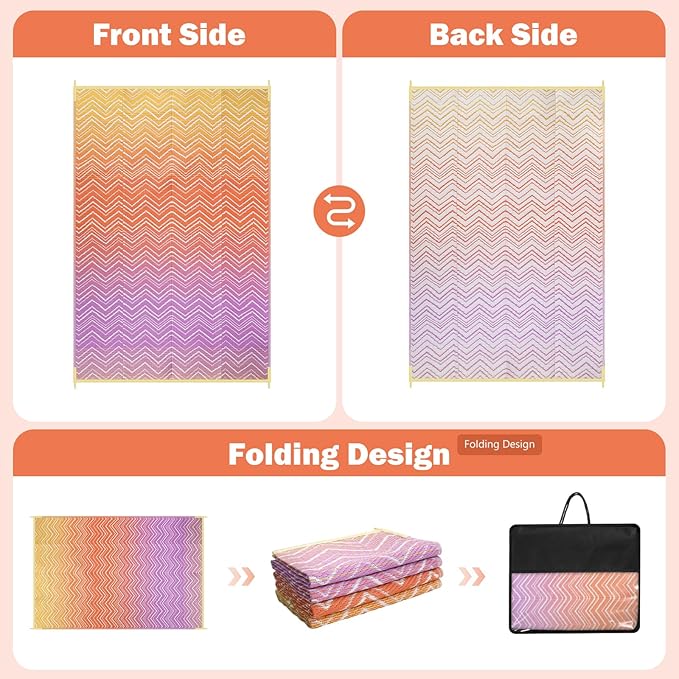 Lahome Colorful Outdoor Plastic Straw Rug, Reversible Outdoor Area Rug Waterproof 6x9 Patio Rugs, Camping Rugs for RV Backyard Deck Porch Picnic Beach Trailer (Orange/Purple, 6' x 9')