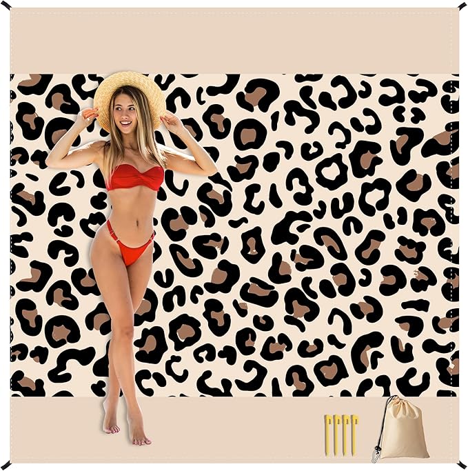 Sandproof Waterproof Beach Blanket, 80"x80" Large Beach Mat for 4-6 Adults, Lightweight Quick Dry Windproof Picnic Mat