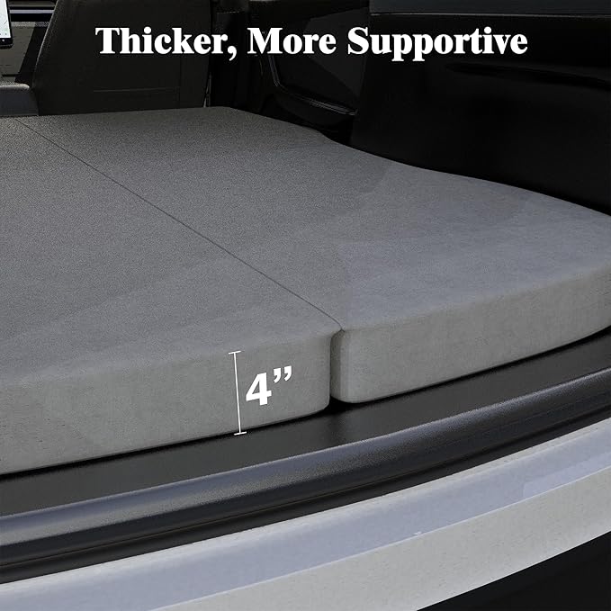 Ferlizer 4" Memory Foam Camping Mattress for Tesla Model Y, 76" x 43", Foldable Car Sleeping Pad with Plush Washable Cover, CertiPUR-US Certified, Grey