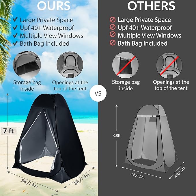 Pop Up Large Privacy Tent - 7ft Tall - Oversized Strong Camping Toilet Tent- Portable Camp Shower Pod w/Hooks- Porta Pod- Outdoor Bathroom, Potty, Changing Private Room