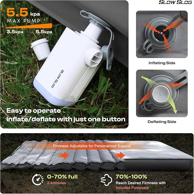 Self-Inflating Sleeping Pad with Portable Electric Pump 4in Thick Memory Foam Camping Mattress for Tent Cot & Car Travel, Fast Inflate & Deflate Camping Pad, Gray