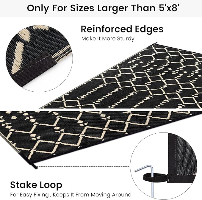 Smiry Outdoor Rug 9x12 ft, Waterproof Reversible Plastic Straw Rugs, Boho Outdoor Area Rug, Outside Floor Mat for Patio, Backyard, Deck, Picnic, Beach, Camping, Beige