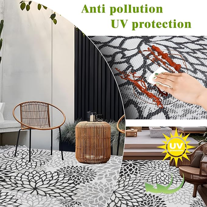 Outdoor Rug 9x12 ft Waterproof, Reversible Outdoor Plastic Straw Rug for Patios Clearance, Outdoor Area Rug Carpet RV Mat for Camping Backyard Deck Porch