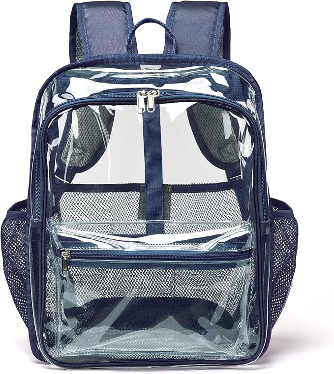Clear Backpack,15 '' Clear Backpacks for School Heavy Duty PVC See Through Bag Waterproof Bookbag for Girls & Boys, Navy Blue