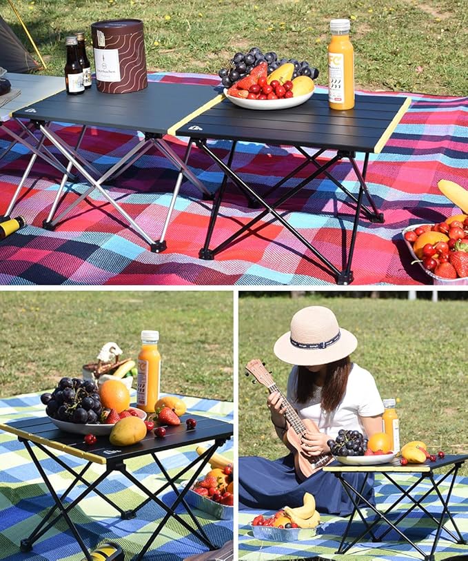 iClimb Ultralight Compact Camping Folding Table with Carry Bag (Black - L)