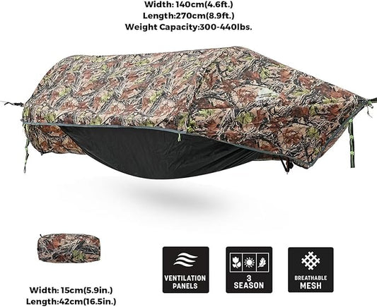 Camping Hammock Tent with Mosquito Net & RainFly, 3 in 1 Waterproof Lightweight Portable Sleeping Hammock Bug, Travel Outdoor Gear with Tree Strap Swing, for Hiking Patio Expedition