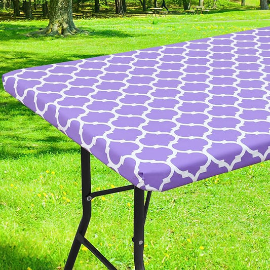 Smiry Rectangle Picnic Table Cover, Waterproof Elastic Fitted Camping Tablecloths for 4 Foot Tables, Wipeable Flannel Backed Vinyl Tablecloth Protector for Indoor, Outdoor (Lavender, 24x48 Inches)
