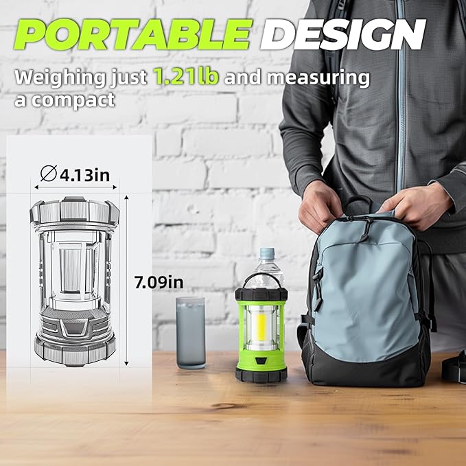 Rechargeable Camping Lantern, 3000LM 5 Light Modes Camping Light 4400 Capacity Phone Charger LED Impact-Resistant Flashlight Lantern Portable Waterproof Hurricane Lanterns for Emergency