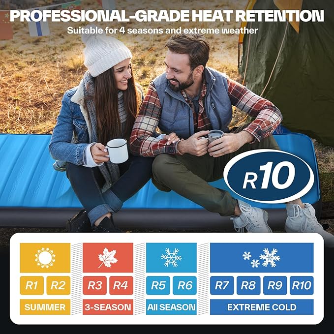 Sportneer Self Inflating Sleeping Pad, 4" Ultra-Thick Elasticity Foam Camping Mat with 10 R Value, 4-Season Insulated Durable Camping Pad Air Mattress for Car Travel Tent Home, 78" x 30"