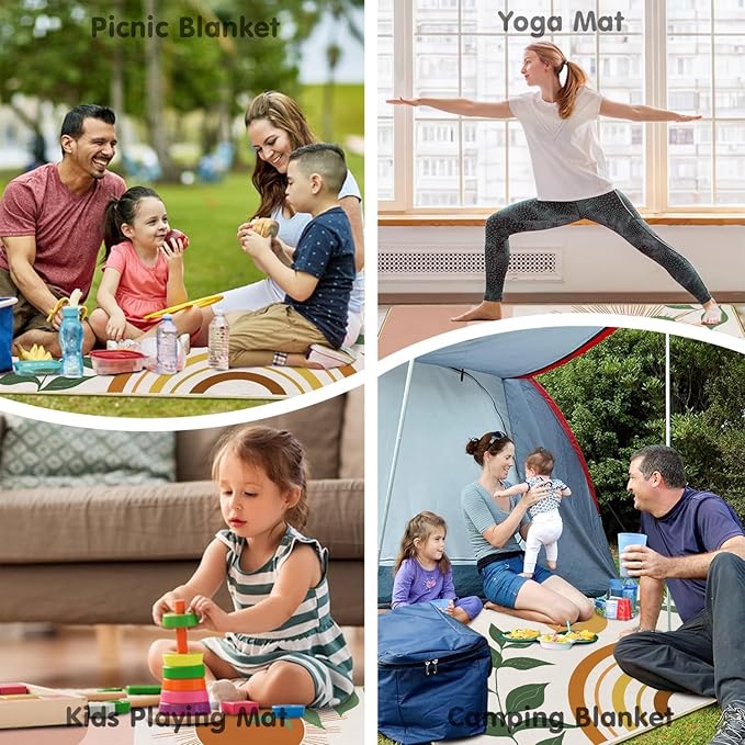 Extra Large Picnic Blankets Waterproof Foldable (80"x 80") Boho Beach Blanket Waterproof Sandproof,3-Layer Thicking Mat Outdoor Packable Camping Blanket