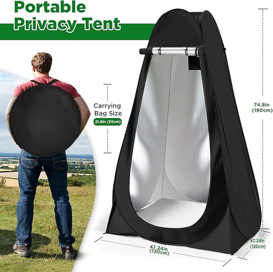 Portable Camping Toilet with Pop-Up Tent, Large Portable Toilet Kit for Adults, Outdoor Camping Shower Changing Room Emergency Tent Kit with Carry Bag for Hiking