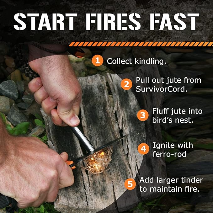 TITAN Survival Patented Paracord 550 - 25ft, 100ft, 500ft & Color Options - 620LB Strength Survival Paracord Military Spec with 3 Strands - Heavy Duty Hank Cord for Camping & Outdoors with Firestarter