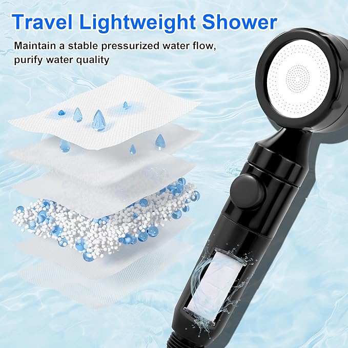Lightweight Portable Camping Shower, 6000mAh Rechargeable Outdoor Shower Pump with 5 Pressure Modes, Filtered Shower Head, Temperature & Power Display for Hiking, Travel, Washing, Emergency