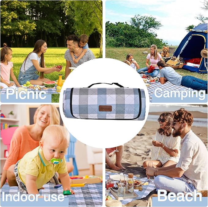 HX&OD Outdoor Picnic Blanket, Extra Large, 80''x60'' Waterproof Foldable Blankets Gingham Picnic Mat for Beach, Camping Grass Lawn Park Accessories Cute Couple Ideas Wedding (Coffee Color, 80”x60”)