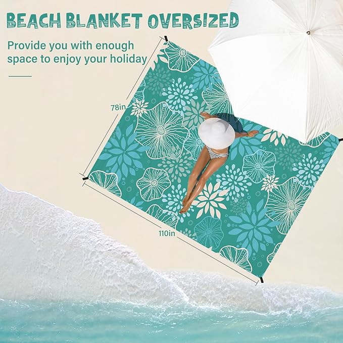 Beach Blanket Waterproof Sandproof 1-7 Adult Oversized 78 '' × 110 '' Lightweight Durable Compact Sand Free Beach Mat for Travel Camping Hiking Picnic Blanket Extra Large