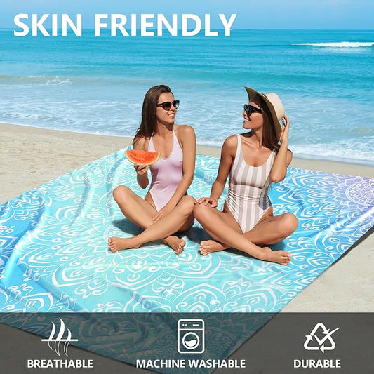 Beach Blanket Waterproof Sandproof Beach Mat Quick Drying Durable Outdoor Picnic Mat for Beach Festival Travel Picnic Camping Hiking (Gradiant Blue-Mandarin,79"×83"(4 Person))