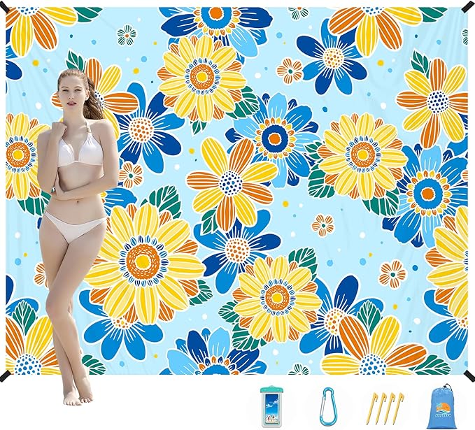 Beach Blanket Waterproof Sandproof 1-7 Adult Oversized 78 '' × 110 '' Lightweight Durable Compact Sand Free Beach Mat for Travel Camping Hiking Picnic Blanket Extra Large