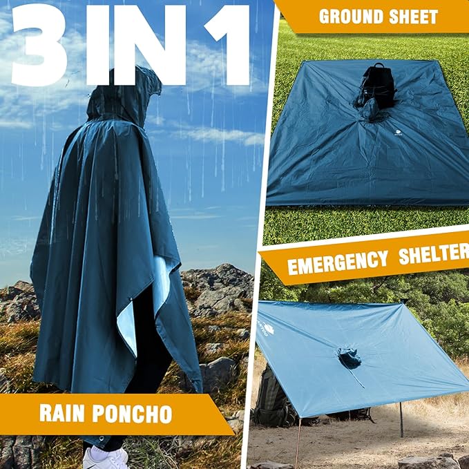 ANYOO Hooded Rain Poncho for Adults Waterproof Lightweight Rain Coat for Men Women Reusable Rain Jacket for Emergency Outdoor