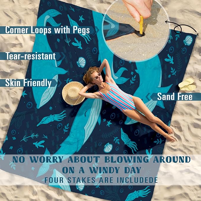 Beach Blanket Sandproof Waterproof 78''×81''1-5 Adults Oversized,Compact Lightweight Durable Beach Mat for Travel Camping Hiking Picnic Blanket